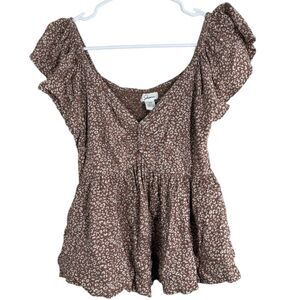 Japna Womens Animal Print Babydoll Top M Boho Cute Cottagecore Peplum Feminine